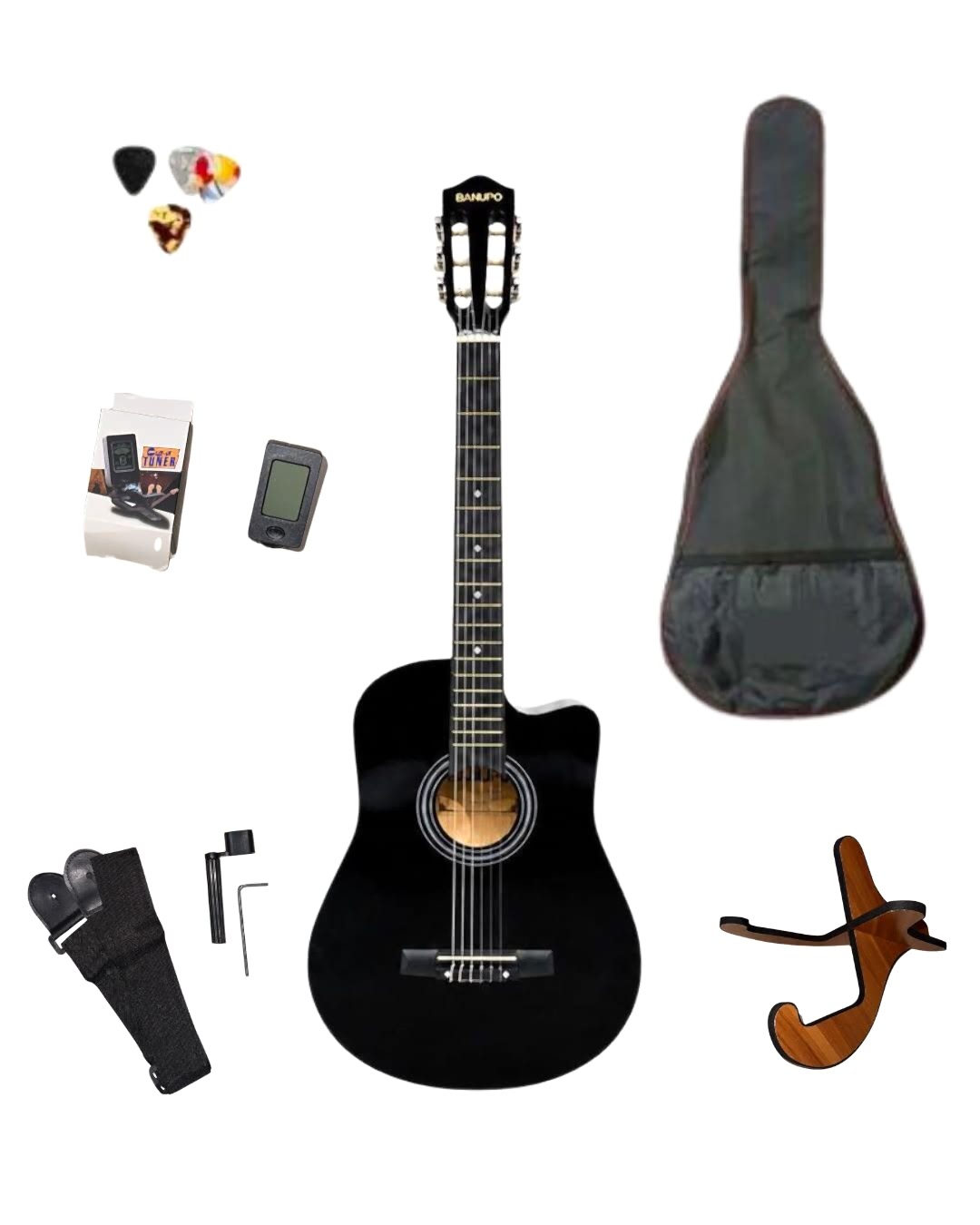 Kesik Kasa Klasik Gitar Seti 4/4 - Siyah