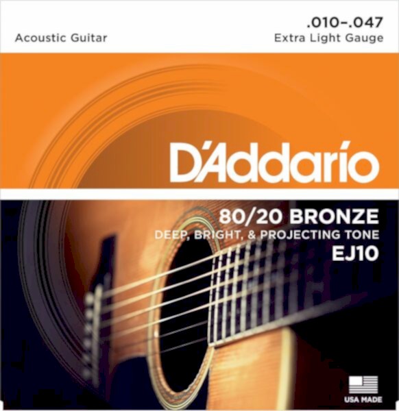 DADDARIO EJ10 AKUSTİK GİTAR TEL SETİ, 10-47, 80/20 BRONZE, EXTRA LIGHT